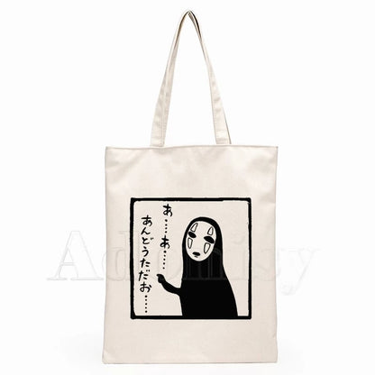 Japanese Anime Print Canvas Tote Bag