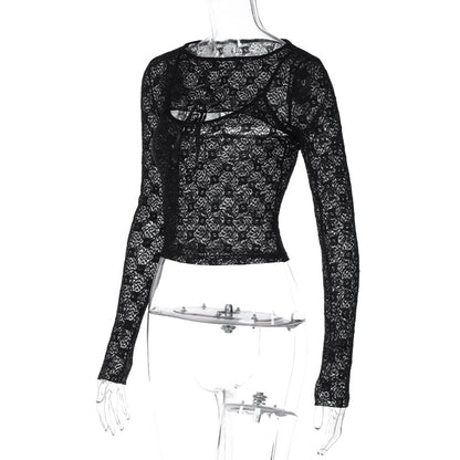 Black Mesh Lace Long Sleeve Shirt