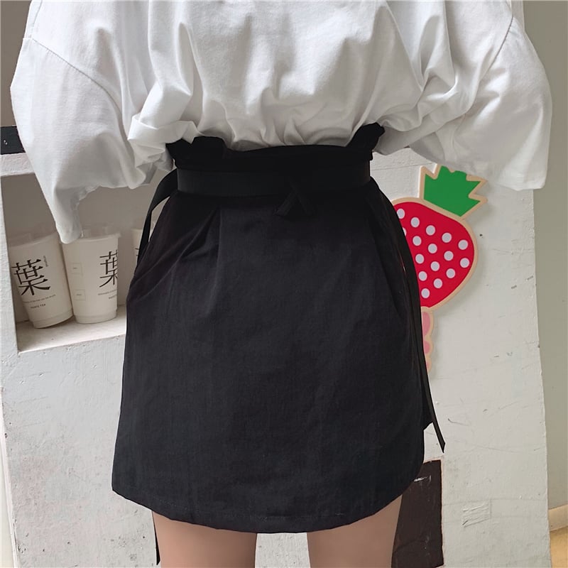 Cute Goth Punk High Waist Belt Skirt E-Girl Kawaii Korean Japanese Harajuku Chinese Retro Streetwear Aesthetic