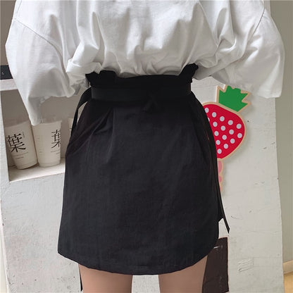 Cute Goth Punk High Waist Belt Skirt E-Girl Kawaii Korean Japanese Harajuku Chinese Retro Streetwear Aesthetic