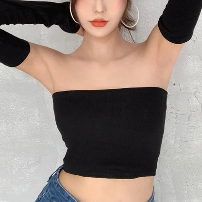 Solid Tube Top With Long Sleeves