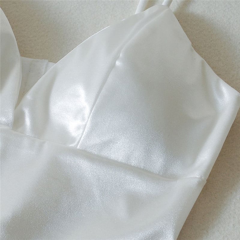 Cute Black White Shiny Silk Crop Top Sleeveless Shirt Tank Spaghetti Strap Blouse Summer Club Party E-Girl Kawaii Korean Japanese Harajuku Streetwear