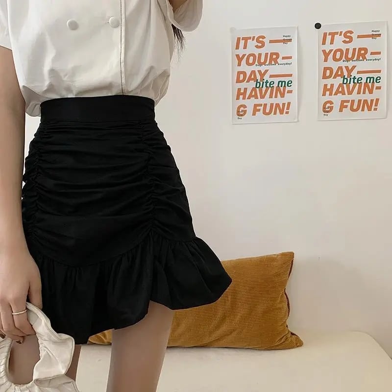 Ruffle Hem Ruched A-Line Skirt