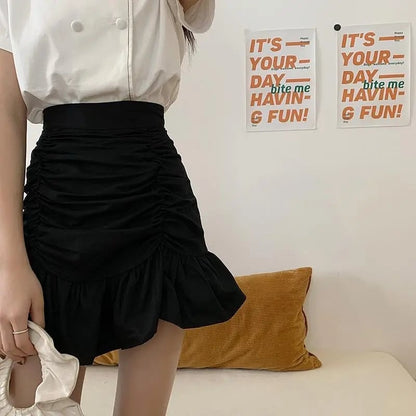 Ruffle Hem Ruched A-Line Skirt