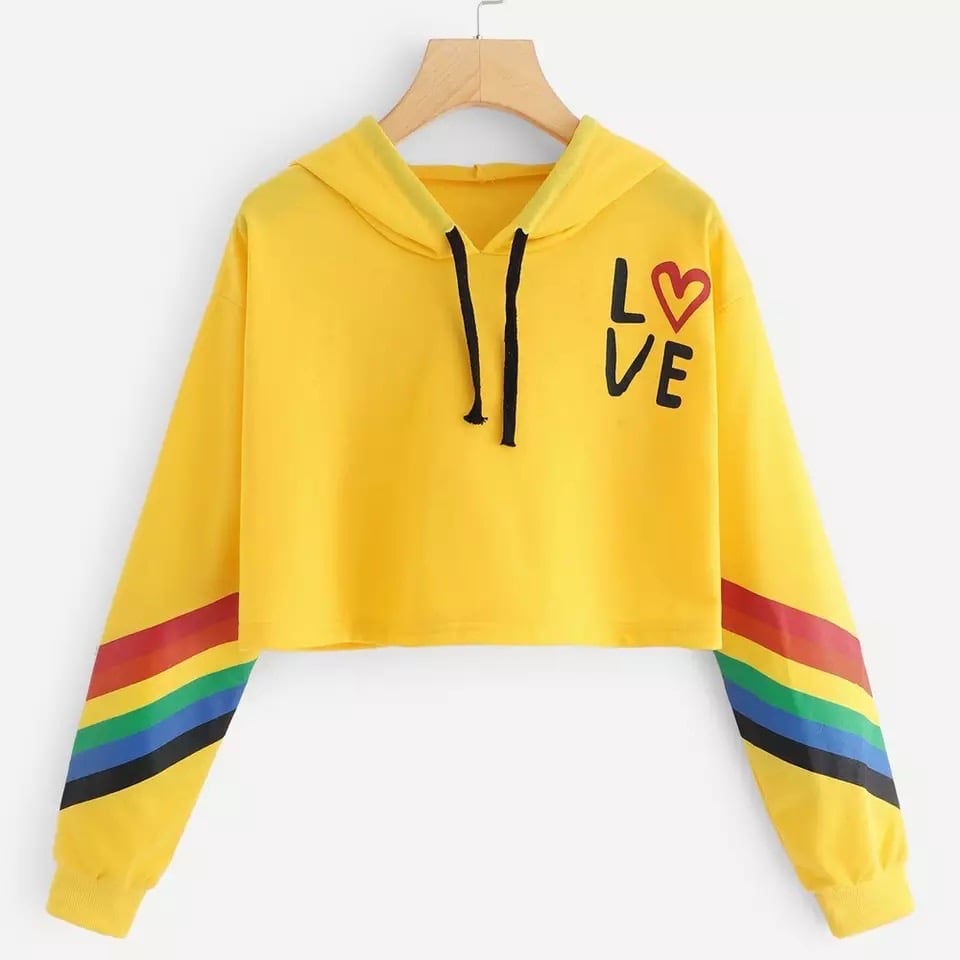 Love Letter Rainbow LGBT Cropped Hoodie Sweatshirt Pullover Long Sleeve Tee Shirt T-shirt Top E-Girl Kawaii Korean Japanese Harajuku Streetwear
