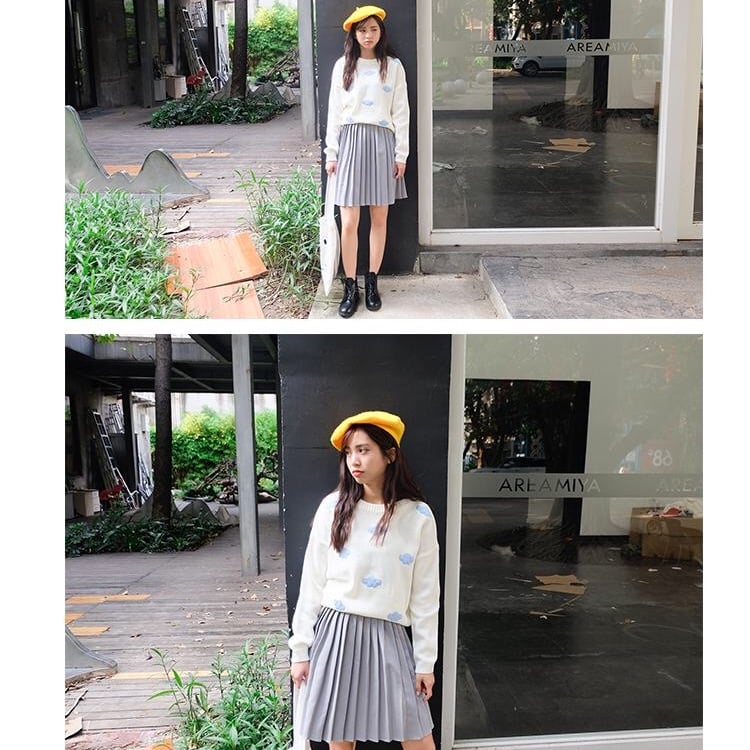 Cute Pastel Cloud Winter Autumn Loose Oversized Casual Knit Sweater Sweatshirt Pullover Jumper Shirt E-Girl Kawaii Korean Japanese Harajuku Streetwear