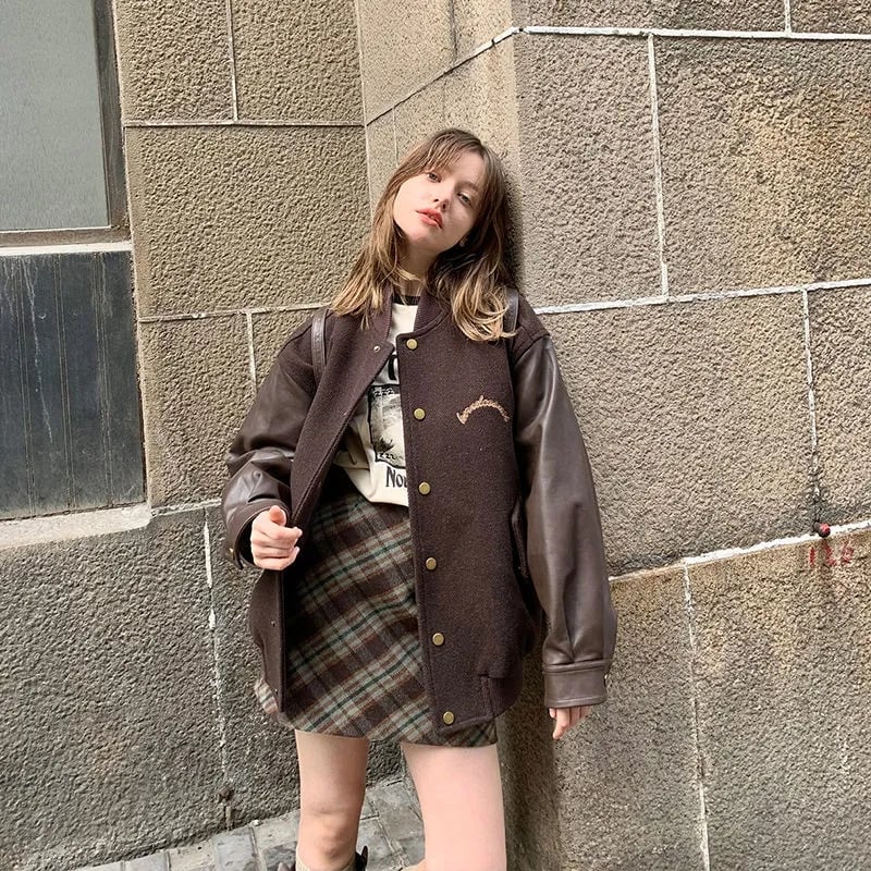 Brown Plaid A-Line Mini Skirt