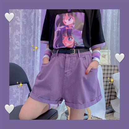 Purple Denim Shorts