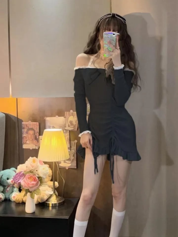 Ruffle Lace Wrap Bodycon Dress