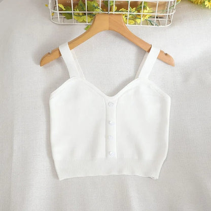 Heart Button V Neck Tank Top