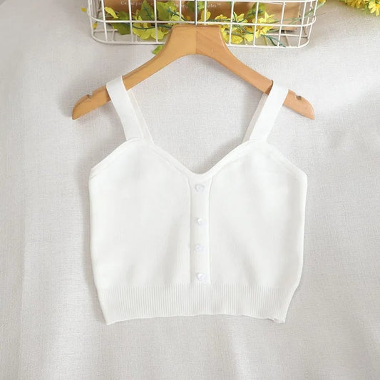 Heart Button V Neck Tank Top