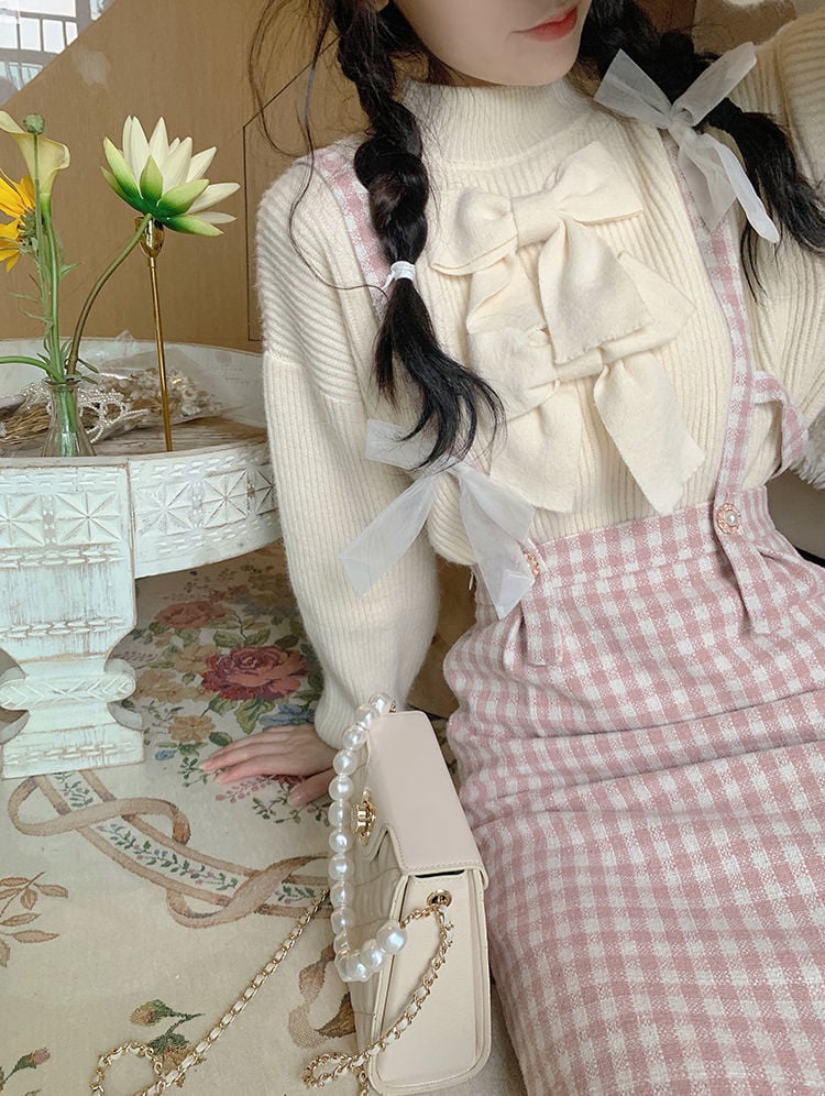 Pink Plaid High Waist Long Skirt