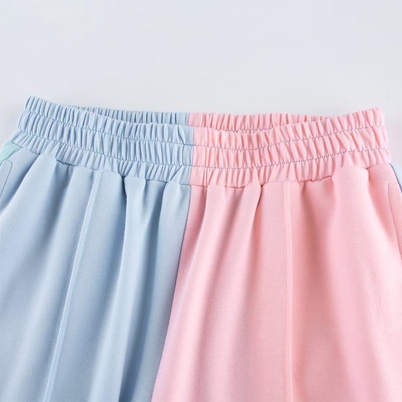 Cute Patchwork Color Contrast Baggy Jogger Pink Blue Sweatpants High Waist Trousers E-Girl Kawaii Korean Japanese Harajuku Retro Streetwear Aesthetic