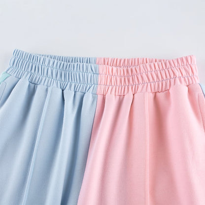 Cute Patchwork Color Contrast Baggy Jogger Pink Blue Sweatpants High Waist Trousers E-Girl Kawaii Korean Japanese Harajuku Retro Streetwear Aesthetic