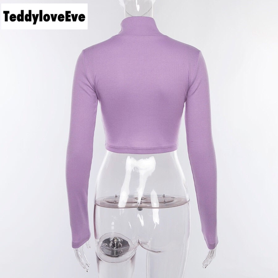 Cute Purple Knit Long Sleeve Shirt Turtleneck Sweatshirt T-shirt Top Autumn E-Girl Kawaii Korean Japanese Harajuku Streetwear