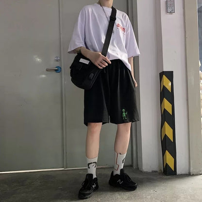 Cute Alien Casual Loose Boyfriend Bike Jogger Shorts Goth Punk E-Girl Kawaii Korean Japanese Harajuku Chinese Retro Streetwear Aesthetic