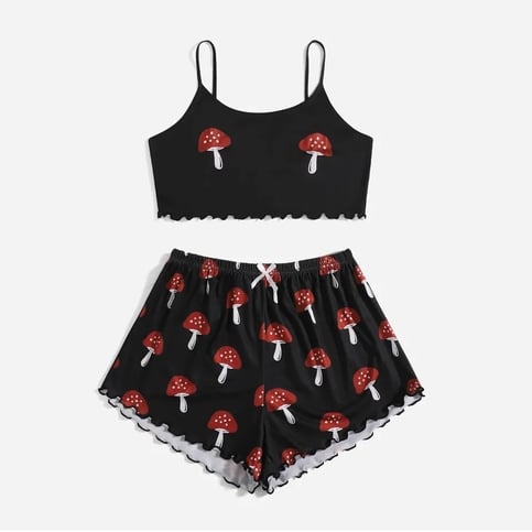 2PCS Mushroom Camisole + Shorts Pajama Set
