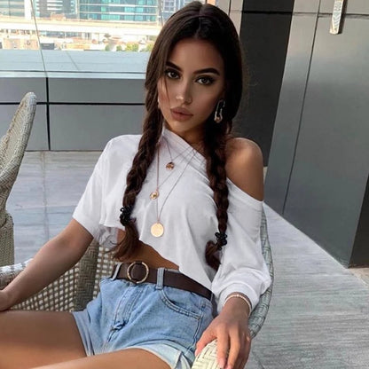 White Loose Cropped Short Sleeve Shirt