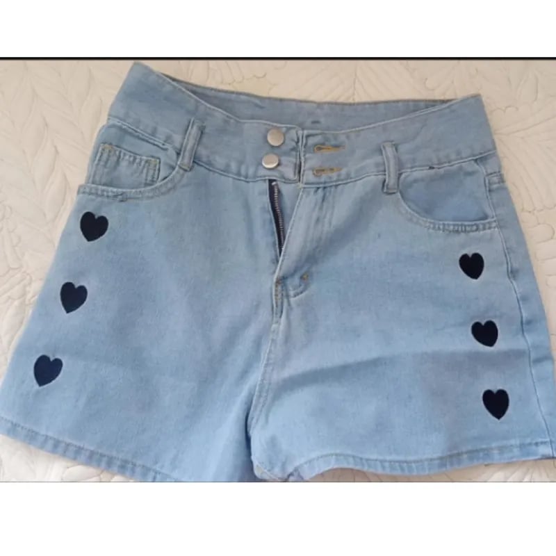 Heart Embroidery Denim Shorts