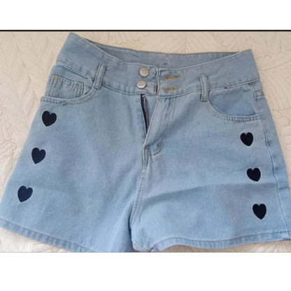 Heart Embroidery Denim Shorts
