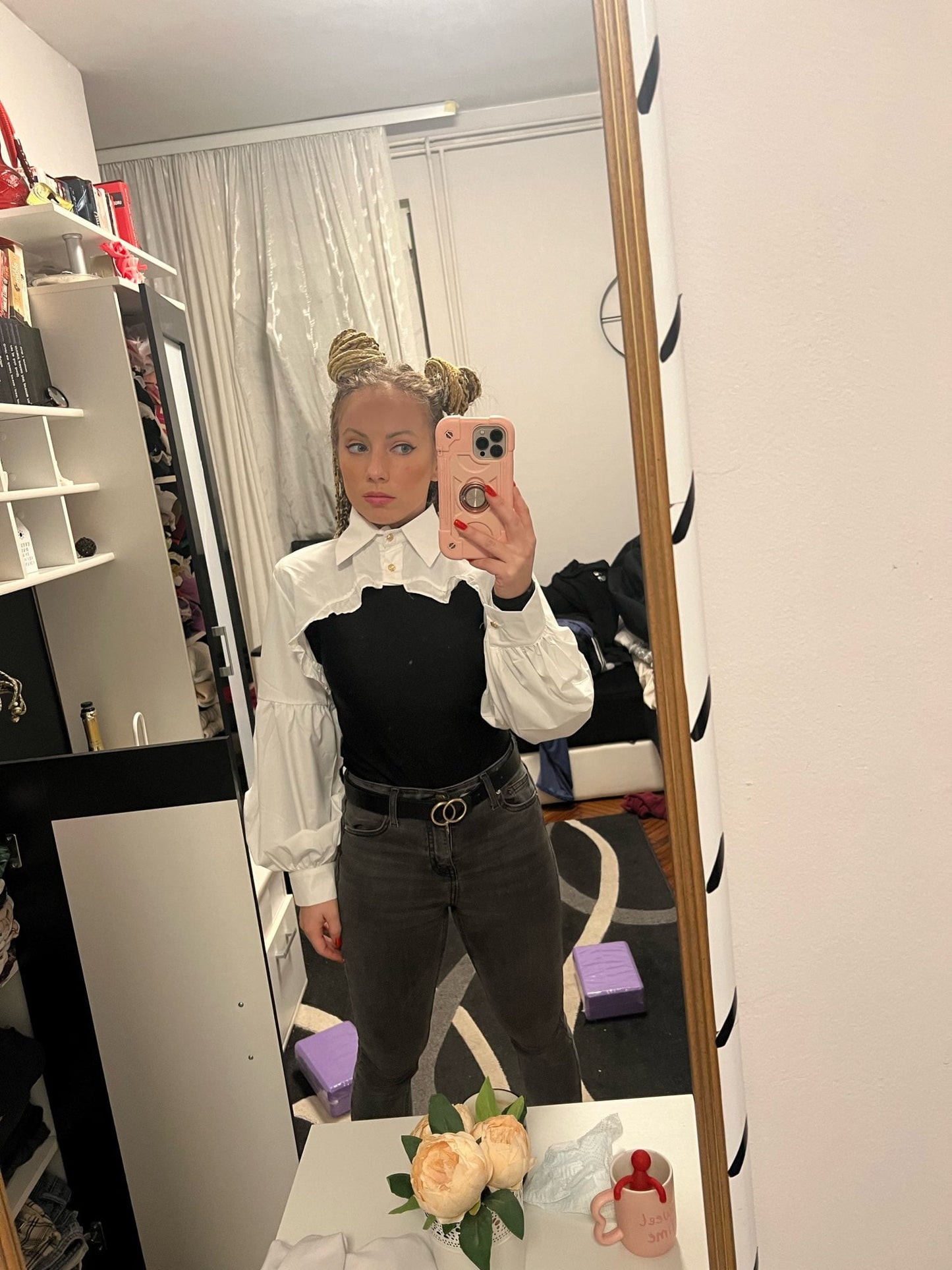 Puff Ruffle Collar Long Sleeve Blouse