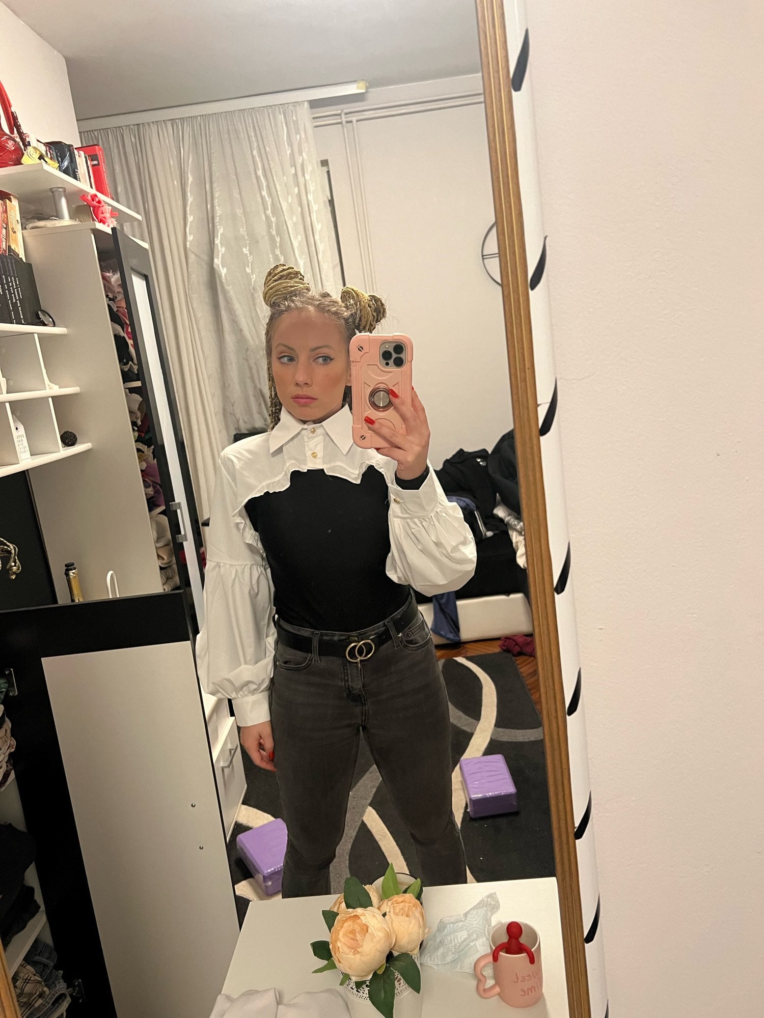 Puff Ruffle Collar Long Sleeve Blouse