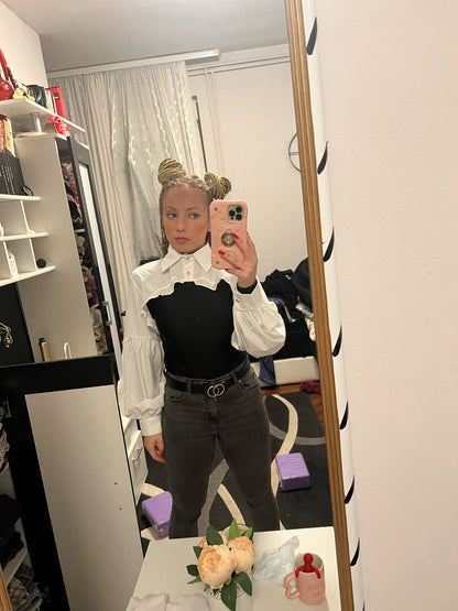 Puff Ruffle Collar Long Sleeve Blouse