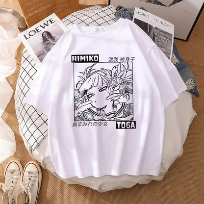 Cute Himiko Toga Anime Girl Cartoon Print Oversized Short Sleeve T-shirt Aesthetic Casual Summer E-Girl Kawaii Korean Japanese Harajuku