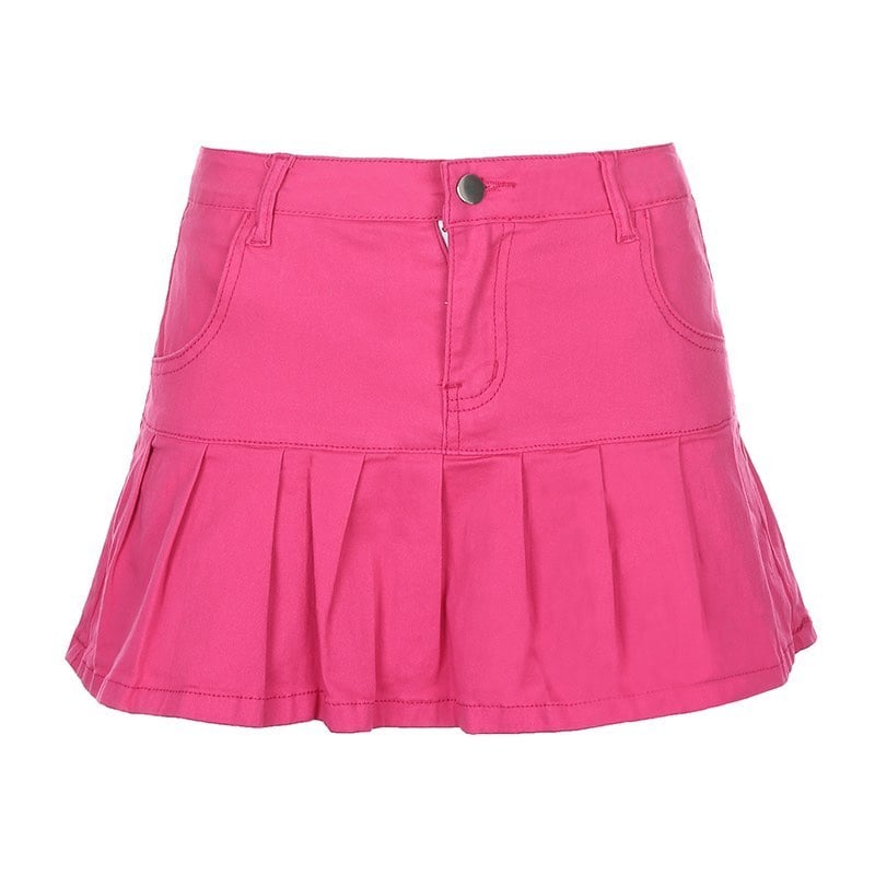 Cute High Waisted Pleated Denim Zipper Mini Skirt Blue Pink Bottoms Club Aesthetic Summer Party E-Girl Kawaii Korean Japanese Harajuku Streetwear