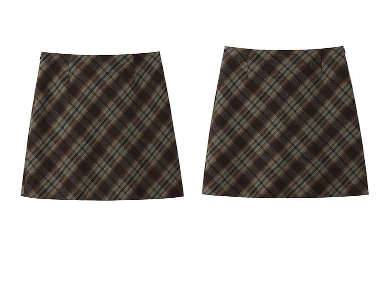 Brown Plaid A-Line Mini Skirt