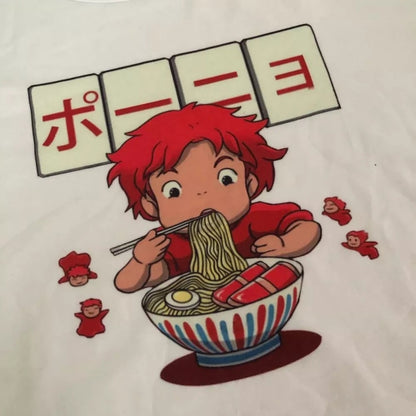 Cute Vintage Anime Noodle Ramen Cartoon Funny Short Sleeve Shirt Tee T-shirt E-Girl Kawaii Korean Japanese Harajuku Chinese Retro Streetwear Aesthetic