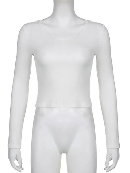 White Ribbed Lace Long Sleeve Shirt