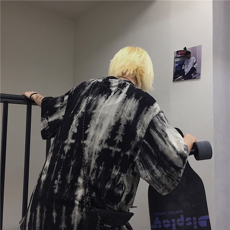Cute Smoke Ash Print Loose Oversized Crop Top Short Sleeve Shirt Tee T-shirt E-Girl Kawaii Korean Japanese Harajuku Chinese Retro Streetwear Punk Goth