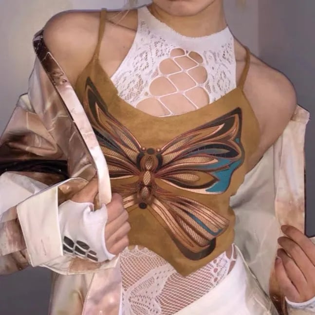 Butterfly Lace Halter Neck Dress + Gloves