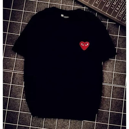 Cute Heart Shape Love Embroidery Loose Oversize Short Sleeve Short T-shirt Tee Top Summer Casual E-Girl Kawaii Korean Japanese Harajuku Streetwear