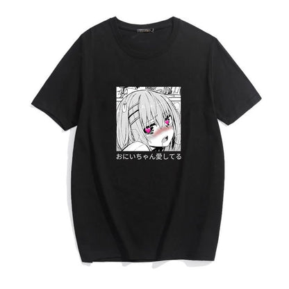 Cute Anime Sweet Girl Cartoon Short Sleeve T-shirt Print Punk Goth Loose Aesthetic Casual Summer E-Girl Kawaii Korean Japanese Harajuku