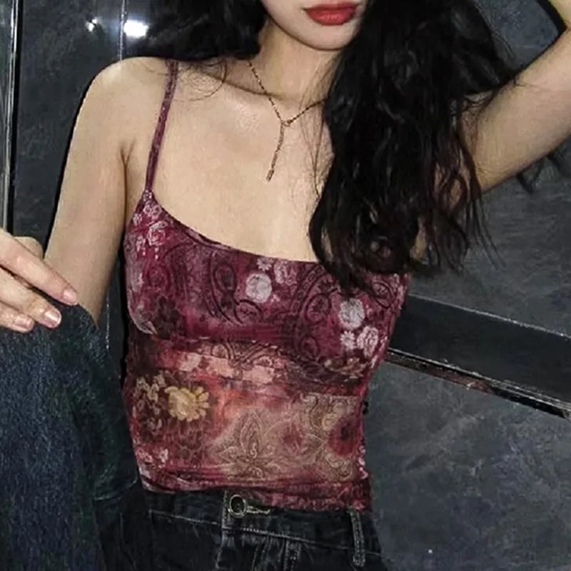Grunge Floral Print Crop Top