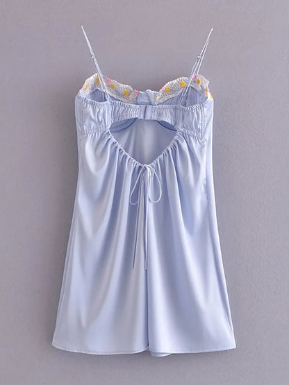 Light Blue Floral Embroidery Mini Dress