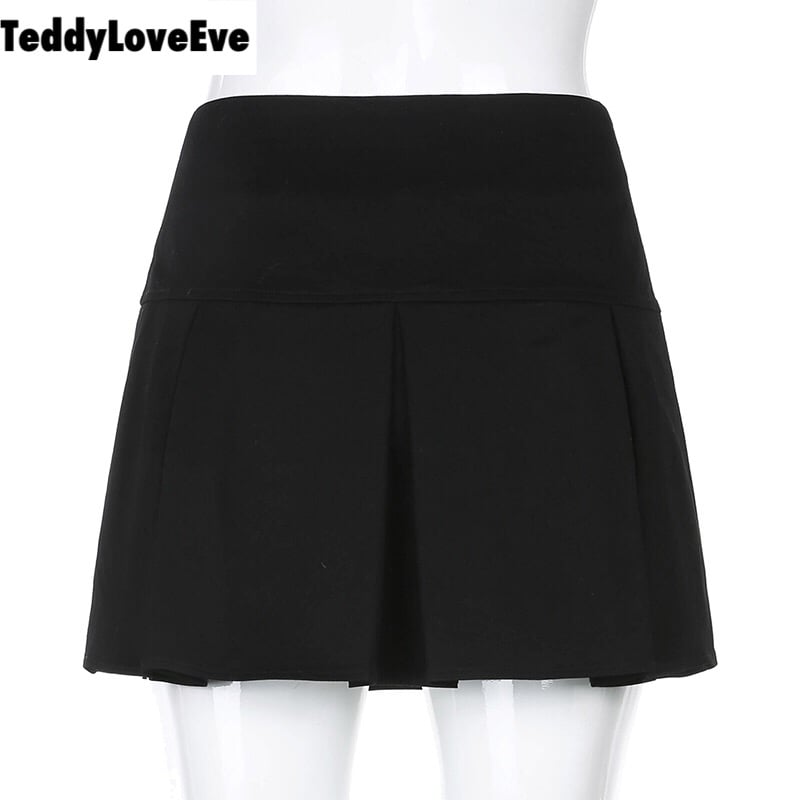 Cute Goth Dark Grunge Punk Pleated High Waisted Rivet Patchwork Mini Skirt Bottoms E-Girl Kawaii Korean Japanese Harajuku Streetwear
