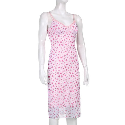 Cute Sexy Pink Floral Long Boho Dress Sleeveless V Neck Lace Trim Bodycon Party Club Beach Summer Vintage Casual E-girl Kawaii Korean