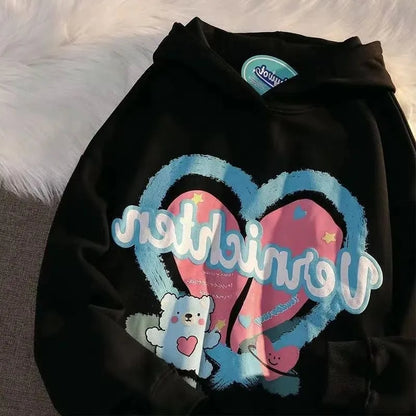 Bear Heart Print Hoodie