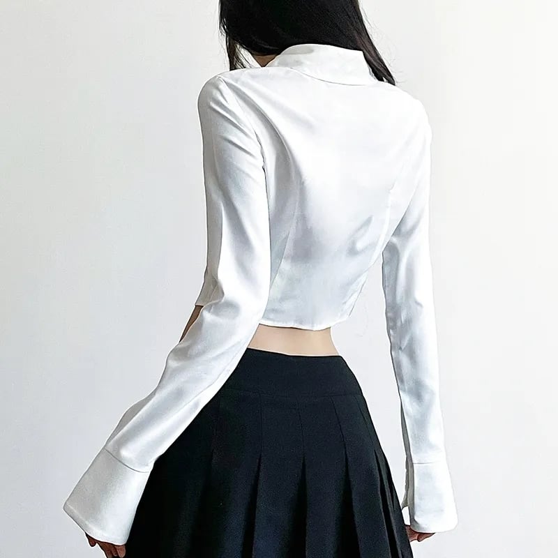 White Butterfly Rhinestone Tie + Long Sleeve Shirt Set