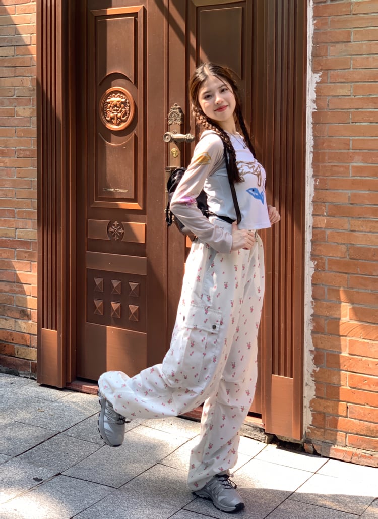 Floral Print Drawstring High Waist Pants