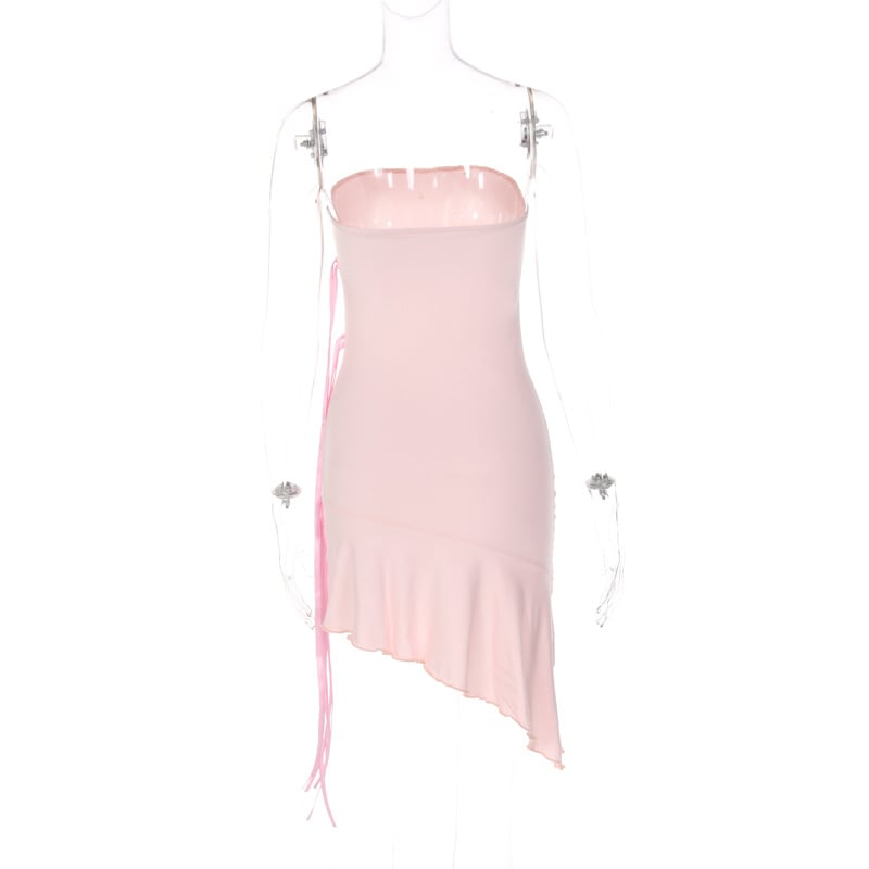Pink Ribbon Ruffle Strapless Dress