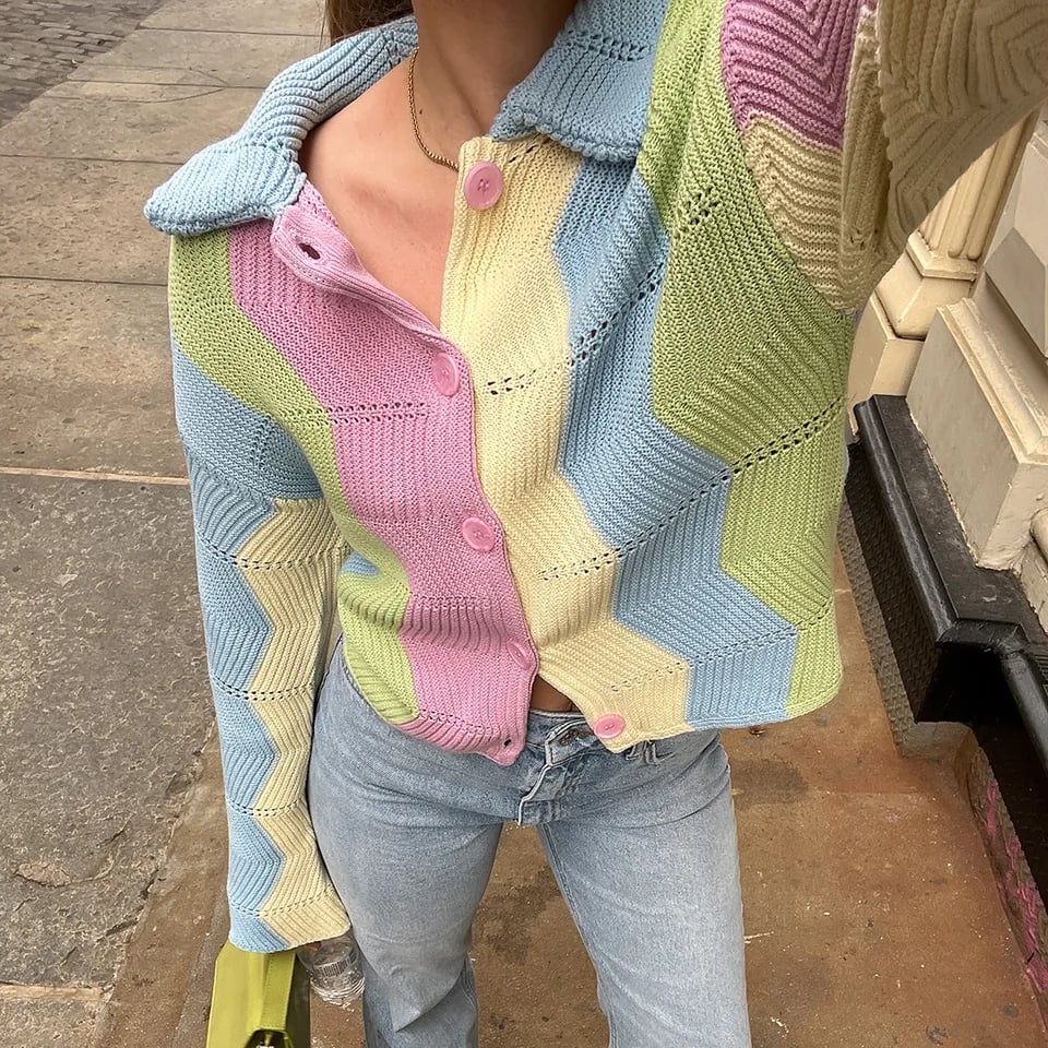 Rainbow Color Block Cardigan