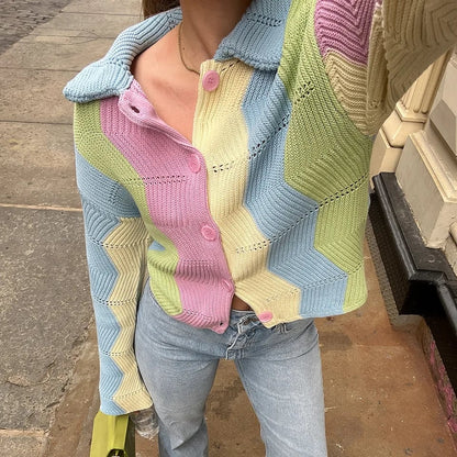 Rainbow Color Block Cardigan