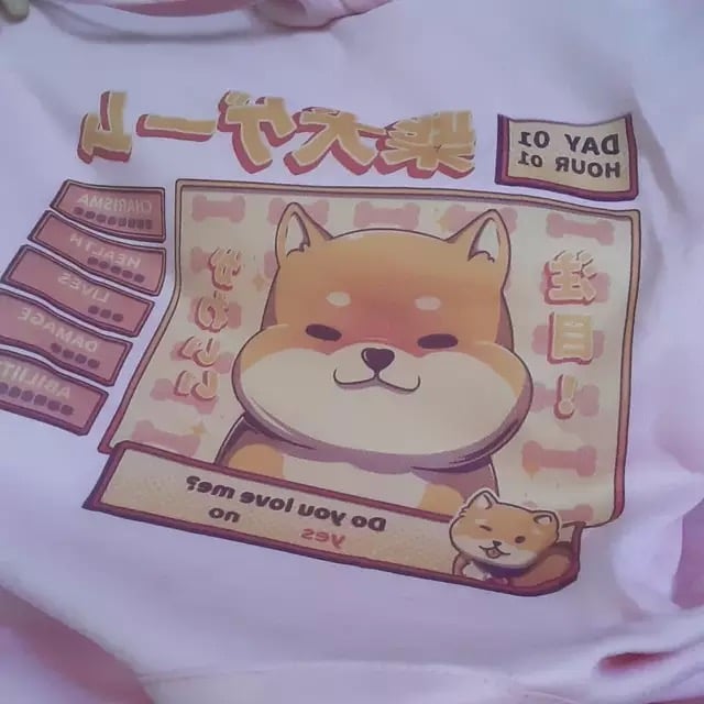 Cute Pastel Shiba Inu Dog Cartoon Print 90s Oversized Hoodie Sweater Sweatshirt Pullover Winter E-Girl Kawaii Korean Japanese Harajuku Streetwear