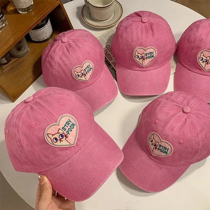 Pink Cat Heart Embroidery Baseball Hat