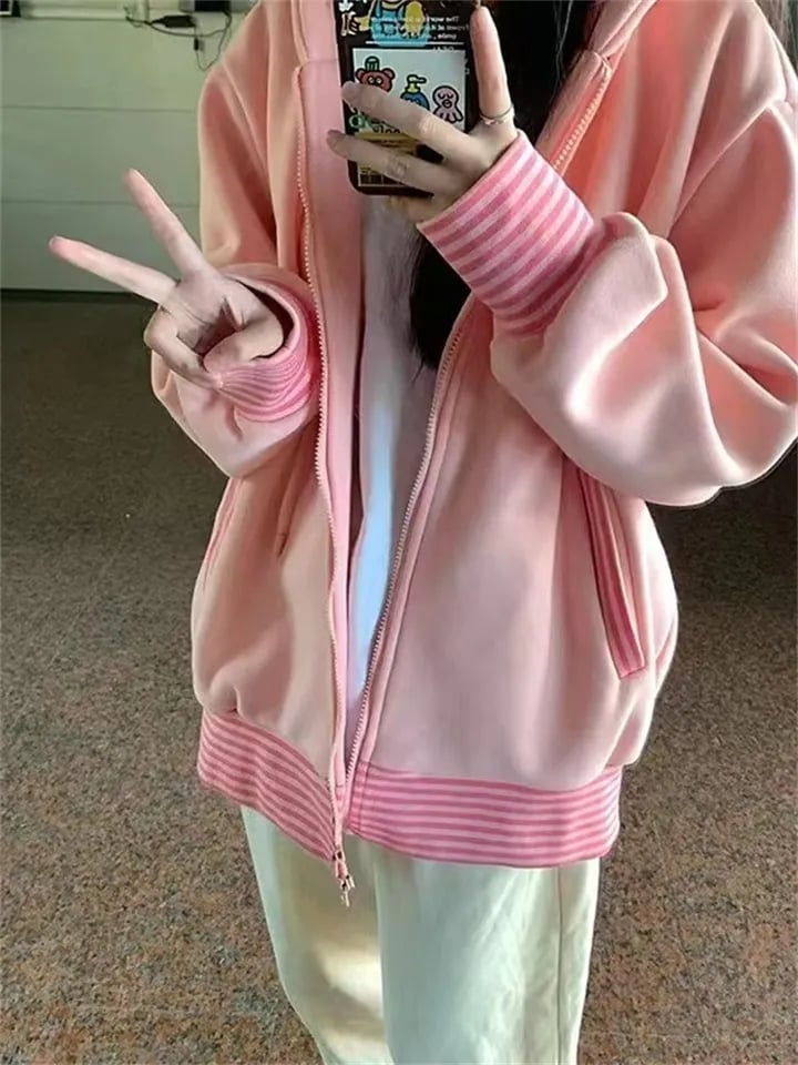 Pink Stripe Zip Up Jacket