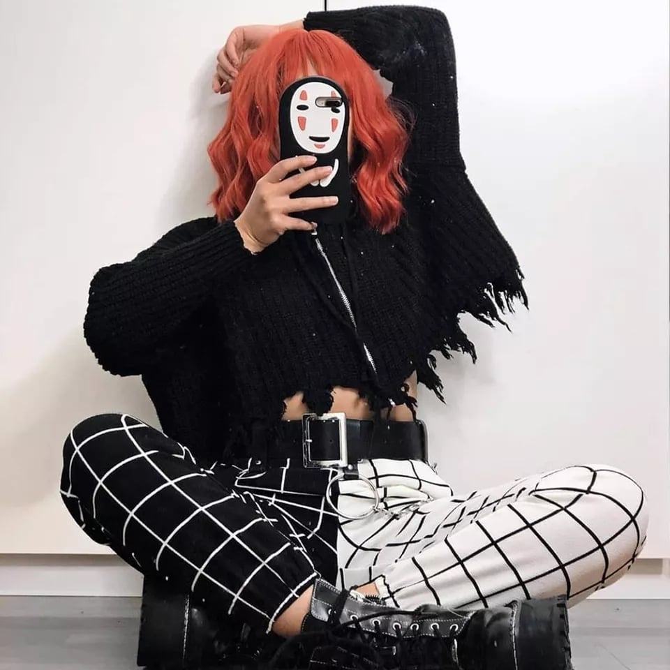 Cute Contrast Cargo Pant Loose Waist Plaid Checkered Trouser Jogger E-Girl Kawaii Korean Japanese Harajuku Chinese Retro Streetwear Aesthetic